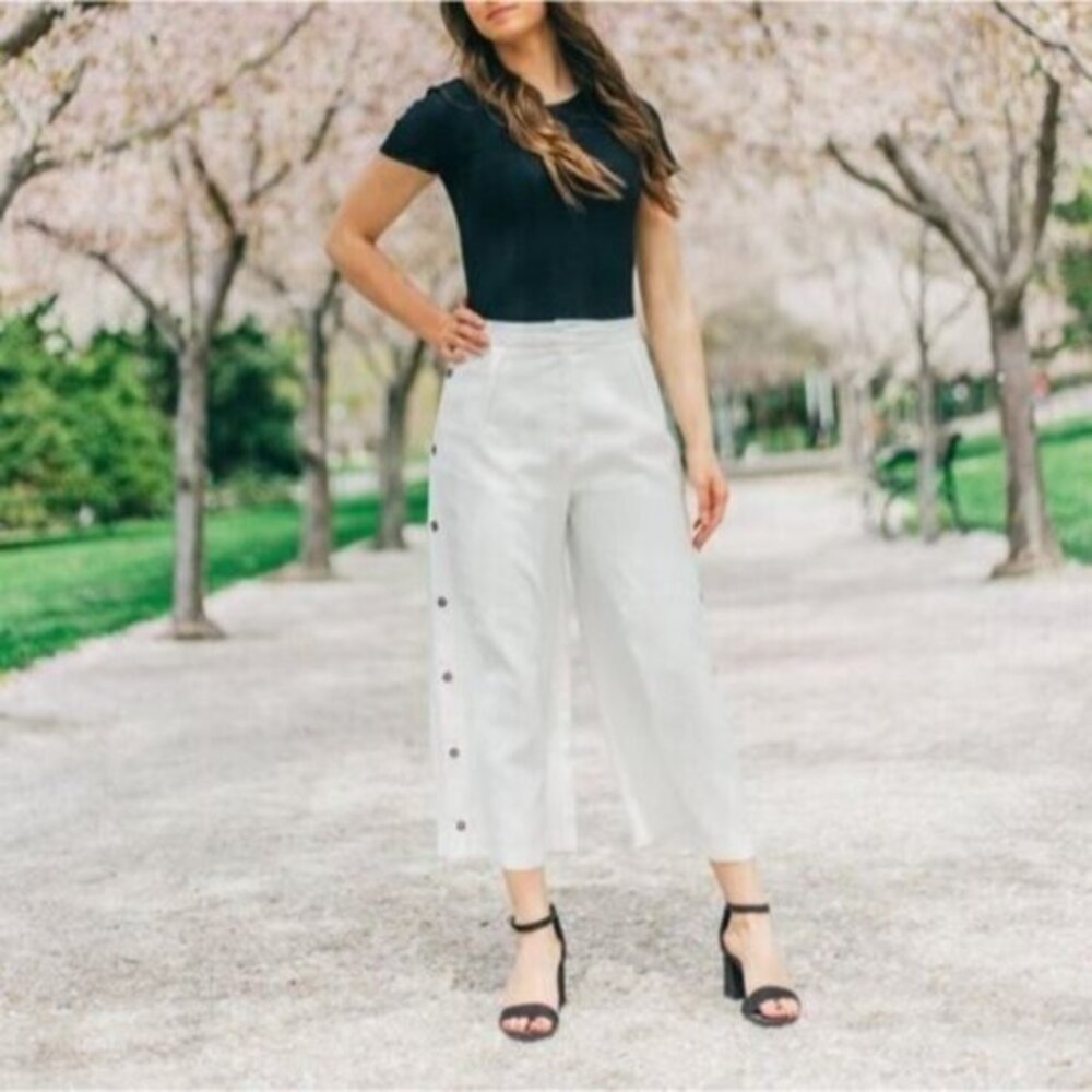 Dress forum Los Angeles Wide Leg Pleat Front Culottes White Pants Size M New